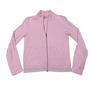 Vintage Juicy Couture Tracksuit Jacket Baby Pink Terry Bling Medium Y2k